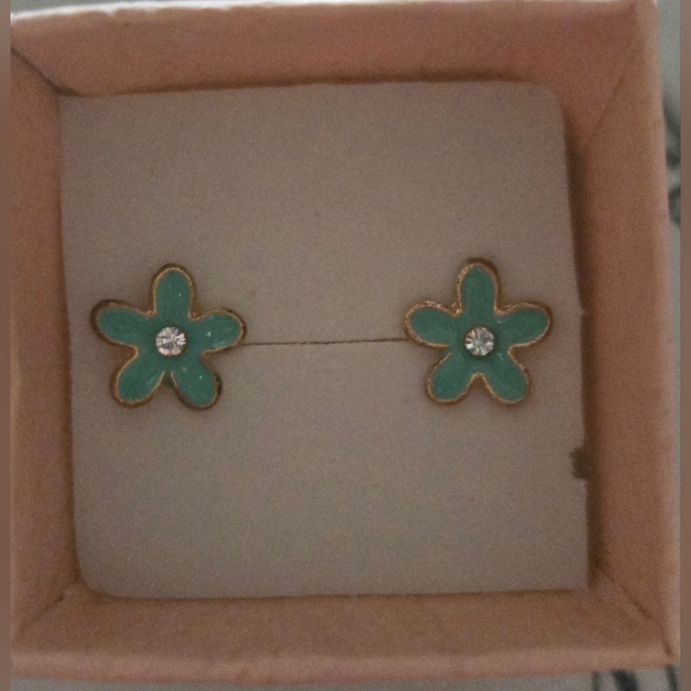 Teal Flower Earrings